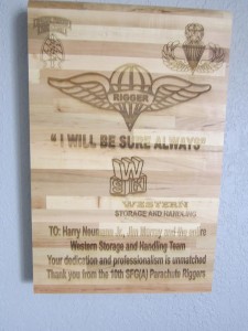 10th Special Forces Plaque 7-25-14 - Western Storage and Handling mobile aisle storage systems, parachute rigging, US Army, Western storage,